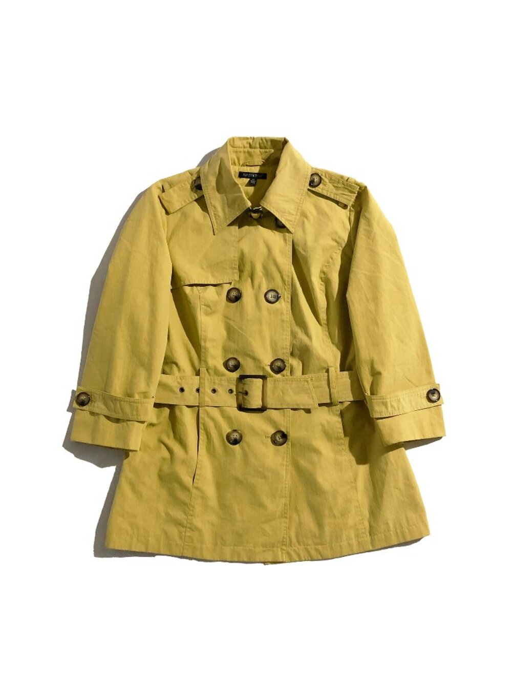 For Cynthia Trench Coat Womens Size M Mustard Yellow Belted Double Breasted